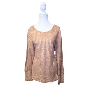 Ribbed Long Sleeve Top Neutral Minimal Stretch Basic XL